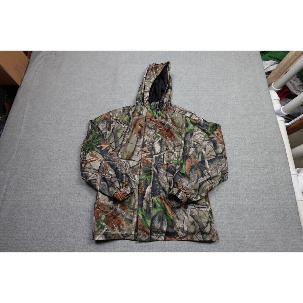 Vintage Camo Jacket Mens Large‎ Brown Camo Hunting Fishing Fleece Hood Outdoors